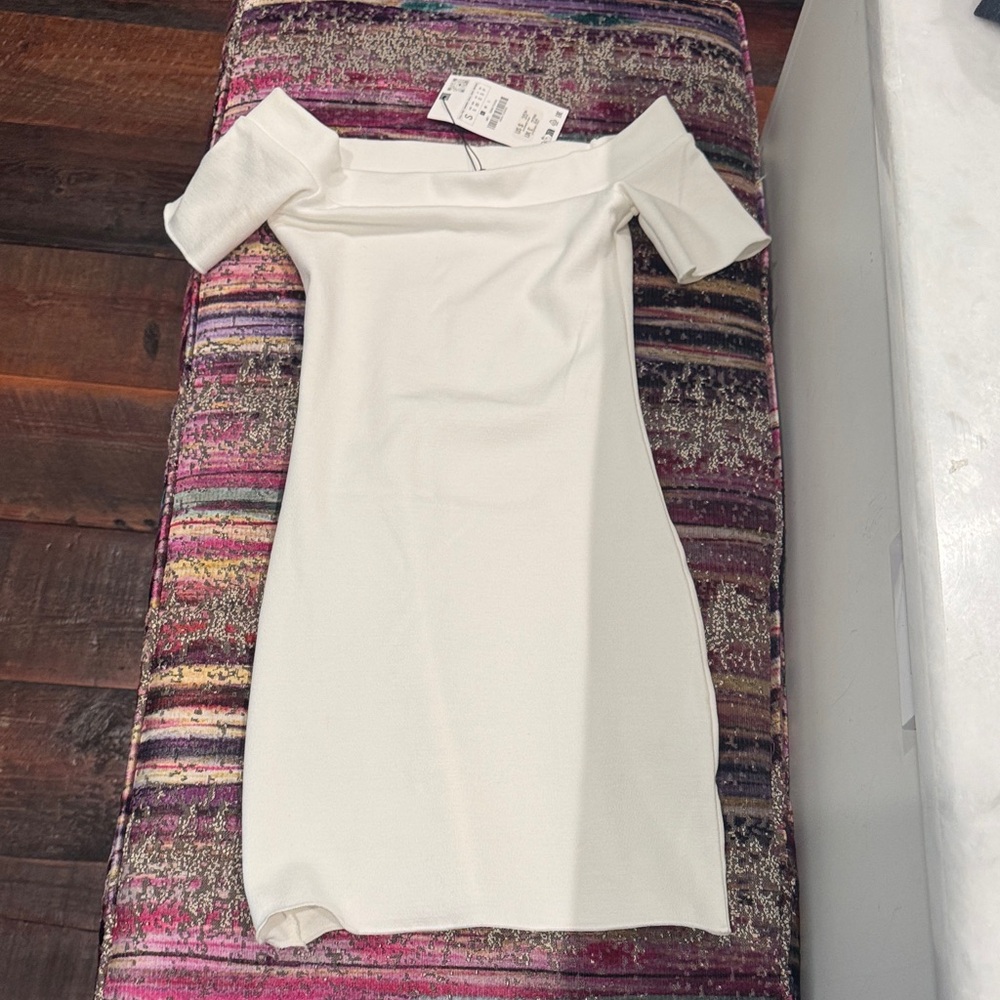 Zara Chic Cream Off-Shoulder Mini Dress